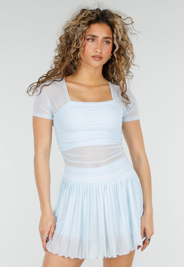 NEW220426 Lichtblauwe Mesh Crop Top