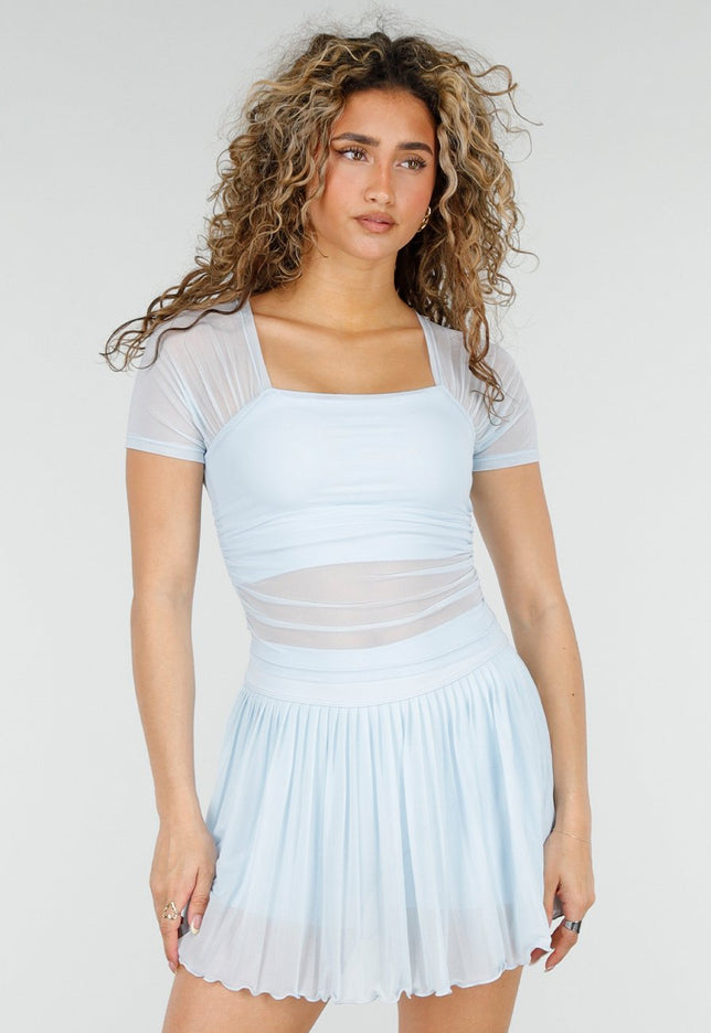 NEW220426 Lichtblauwe Mesh Crop Top