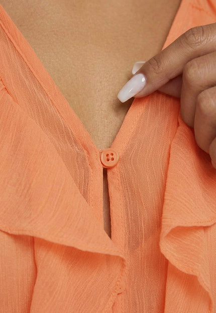 NEW220426 Oranje Chiffon Blouse met Ruffles