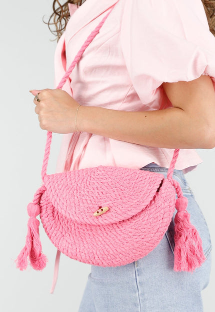 NEW220426 Roze Gehaakte Schoudertas