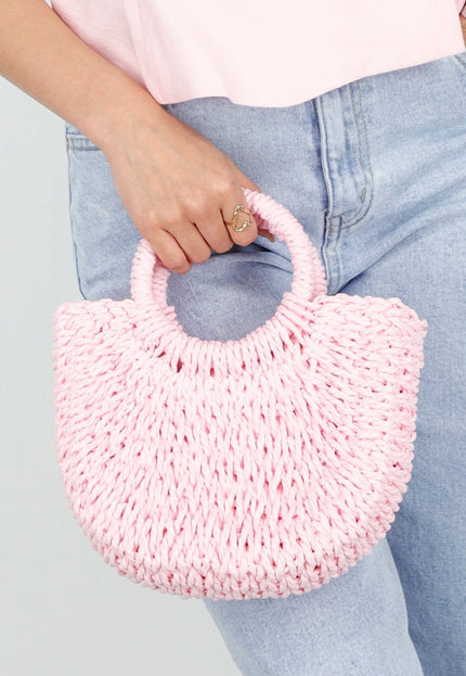 NEW220426 Roze Raffia Handtas