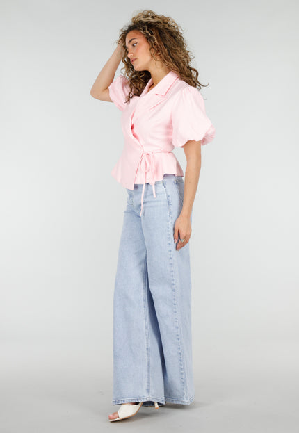 NEW220426 Roze Wikkelblazer met Korte Mouwen