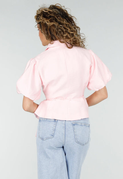 NEW220426 Roze Wikkelblazer met Korte Mouwen