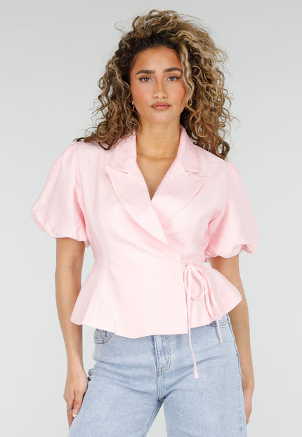 NEW220426 Roze Wikkelblazer met Korte Mouwen