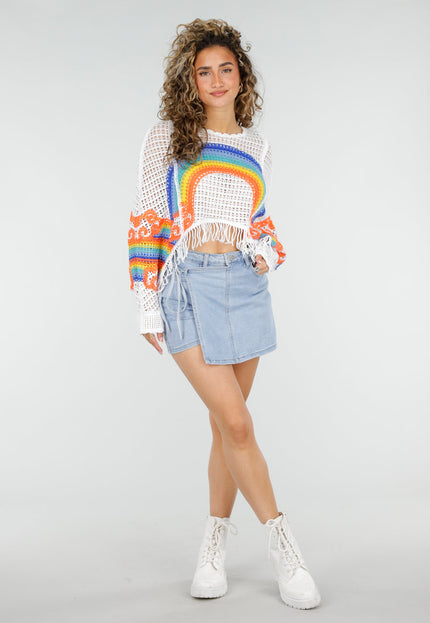 NEW220426 Witte Gehaakte Poncho Trui