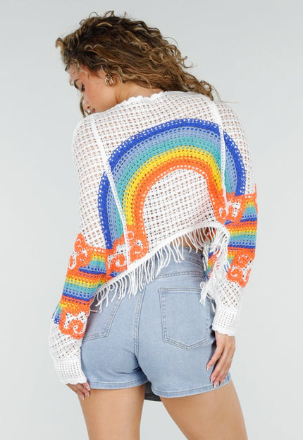NEW220426 Witte Gehaakte Poncho Trui
