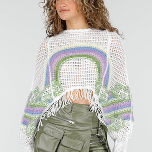 NEW220426 Witte Gehaakte Top met Regenboogprint