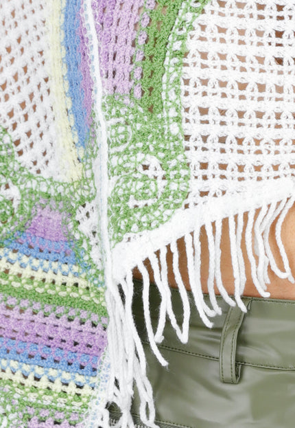 NEW220426 Witte Gehaakte Top met Regenboogprint