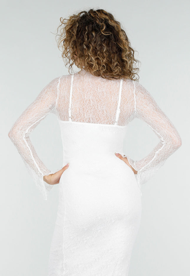 NEW220426 Witte Kant Midi Jurk