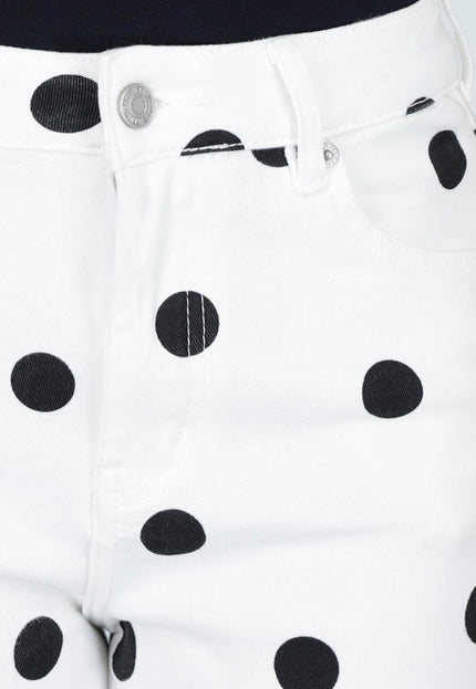 NEW220426 Witte Wide Leg Polka Dot Jeans
