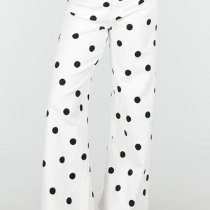 NEW220426 Witte Wide Leg Polka Dot Jeans