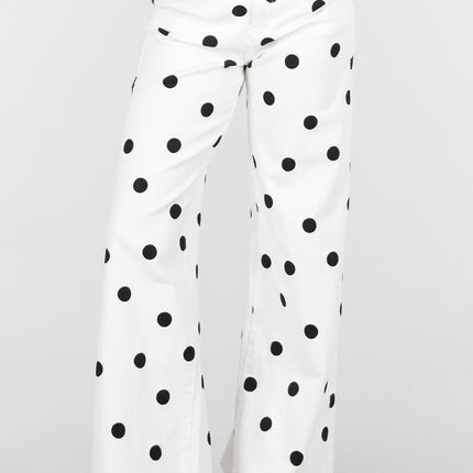 NEW220426 Witte Wide Leg Polka Dot Jeans