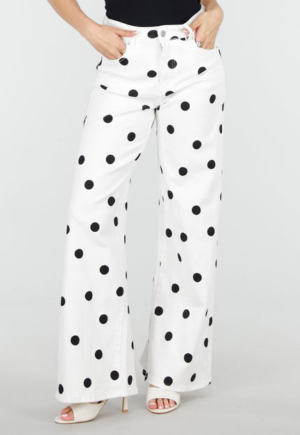 NEW220426 Witte Wide Leg Polka Dot Jeans