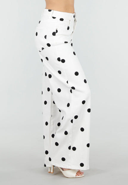 NEW220426 Witte Wide Leg Polka Dot Jeans