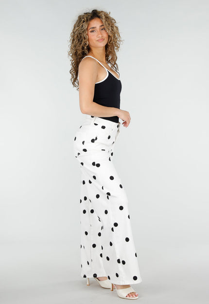 NEW220426 Witte Wide Leg Polka Dot Jeans