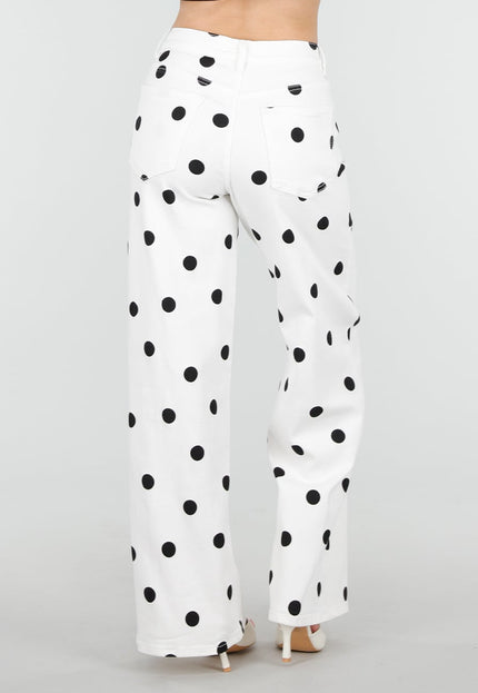 NEW220426 Witte Wide Leg Polka Dot Jeans