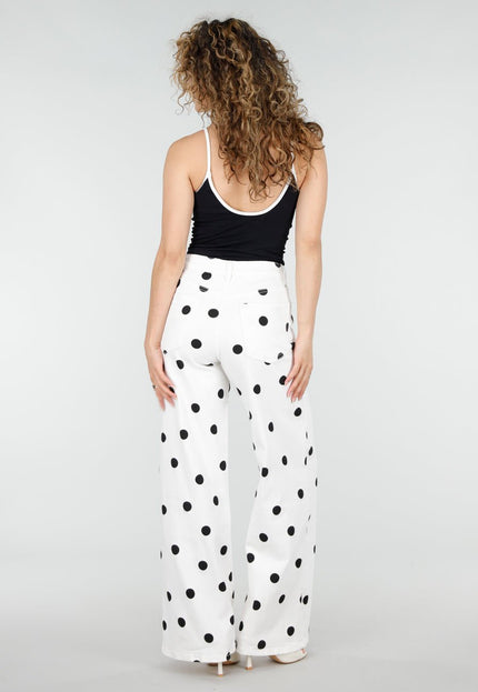 NEW220426 Witte Wide Leg Polka Dot Jeans