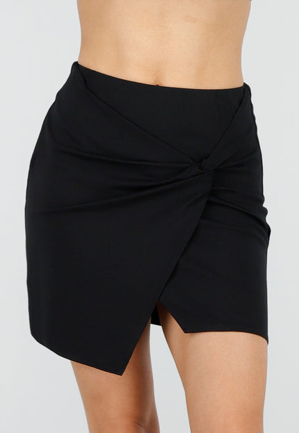 NEW220426 Zwarte Mini Rok met Overslag en Stretch