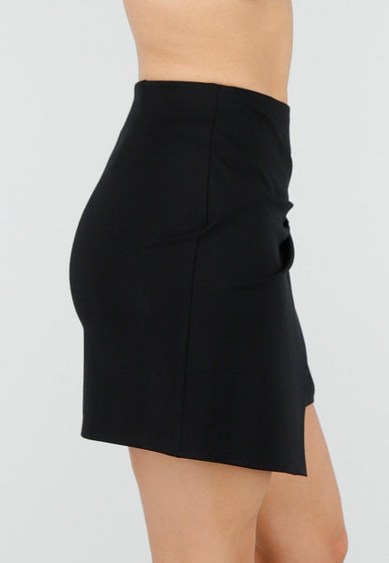 NEW220426 Zwarte Mini Rok met Overslag en Stretch