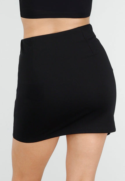 NEW220426 Zwarte Mini Rok met Overslag en Stretch