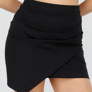 NEW220426 Zwarte Mini Rok met Overslag en Stretch