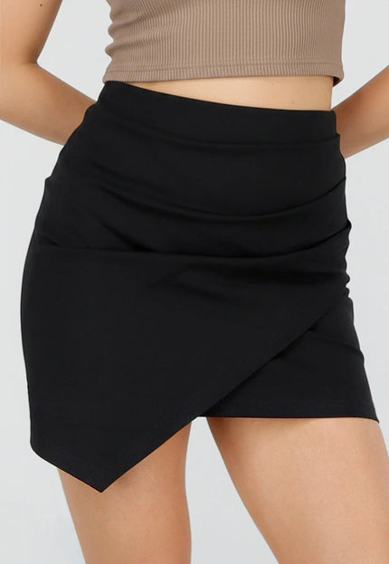 NEW220426 Zwarte Mini Rok met Overslag en Stretch