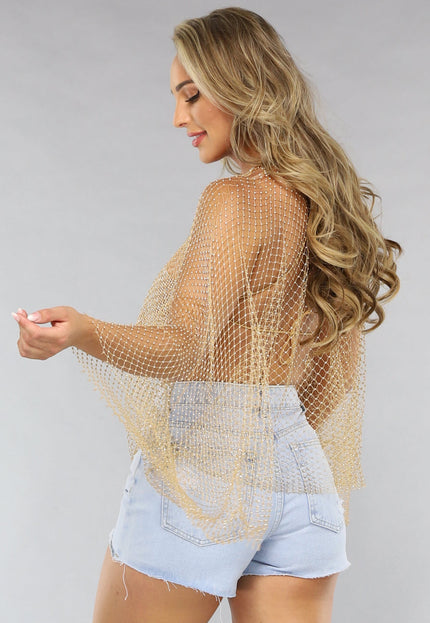 NEW2205 2-Delige Gouden Fishnet Glitter Set