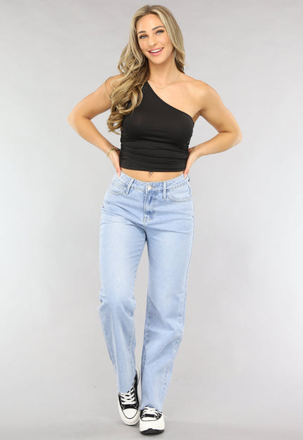 NEW2205 Zwarte Asymmetrische One Shoulder Top