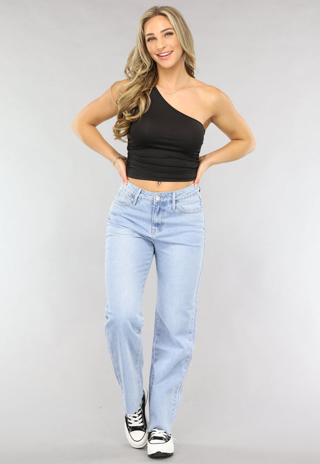 NEW2205 Zwarte Asymmetrische One Shoulder Top