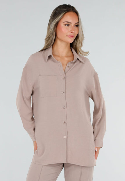 NEW220726 Beige Blouse met Kraag en Knoopsluiting