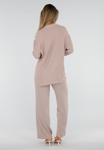 NEW220726 Beige Blouse met Kraag en Knoopsluiting