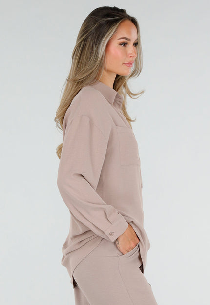 NEW220726 Beige Blouse met Kraag en Knoopsluiting