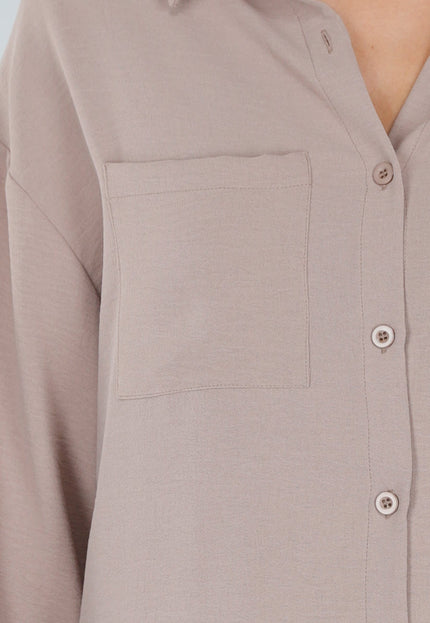 NEW220726 Beige Blouse met Kraag en Knoopsluiting