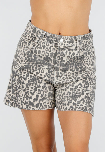 NEW220726 Beige Bruine Leopard Print Shorts