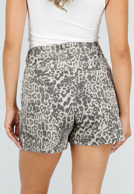 NEW220726 Beige Bruine Leopard Print Shorts