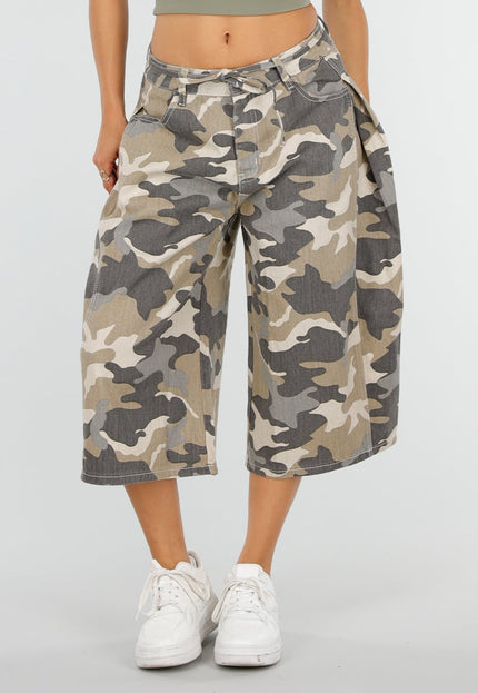 NEW220726 Beige Camouflage Bermuda Jort