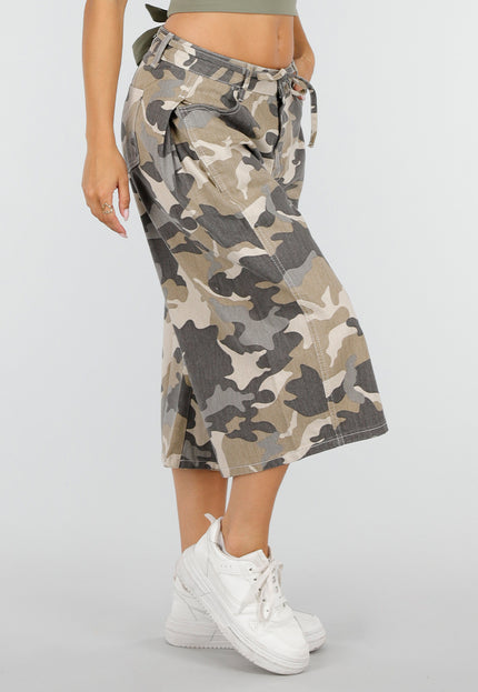NEW220726 Beige Camouflage Bermuda Jort
