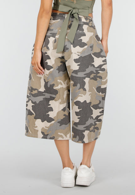 NEW220726 Beige Camouflage Bermuda Jort
