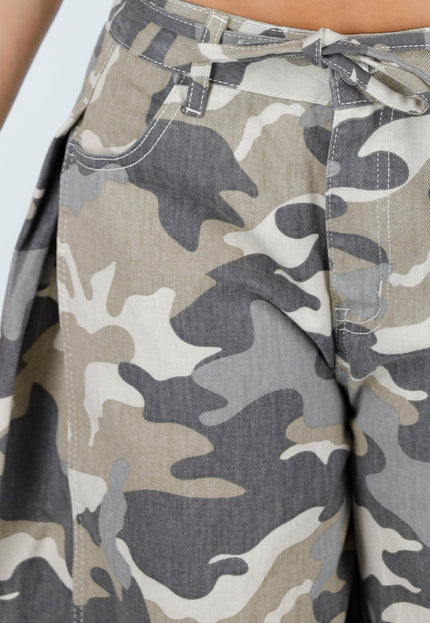 NEW220726 Beige Camouflage Bermuda Jort