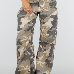 NEW220726 Beige Camouflage Wide Leg Broek