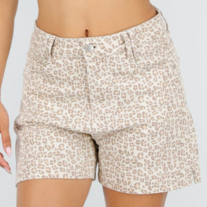 NEW220726 Beige Leopard Print Shorts