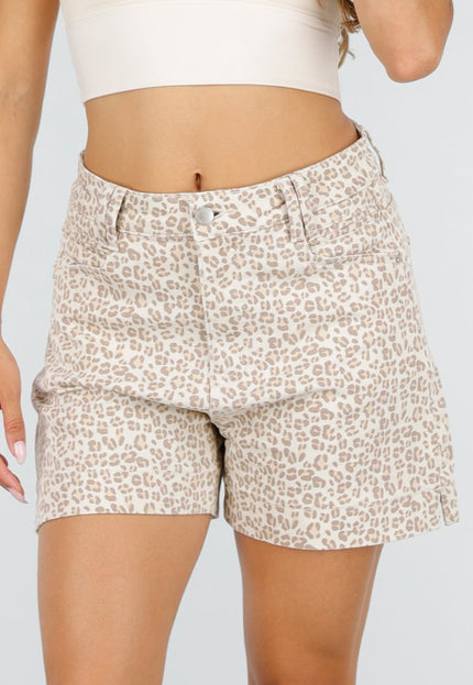 NEW220726 Beige Leopard Print Shorts