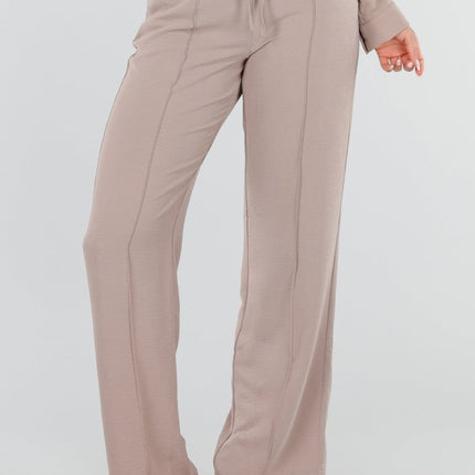 NEW220726 Beige Wide Leg Broek met Strikkoord
