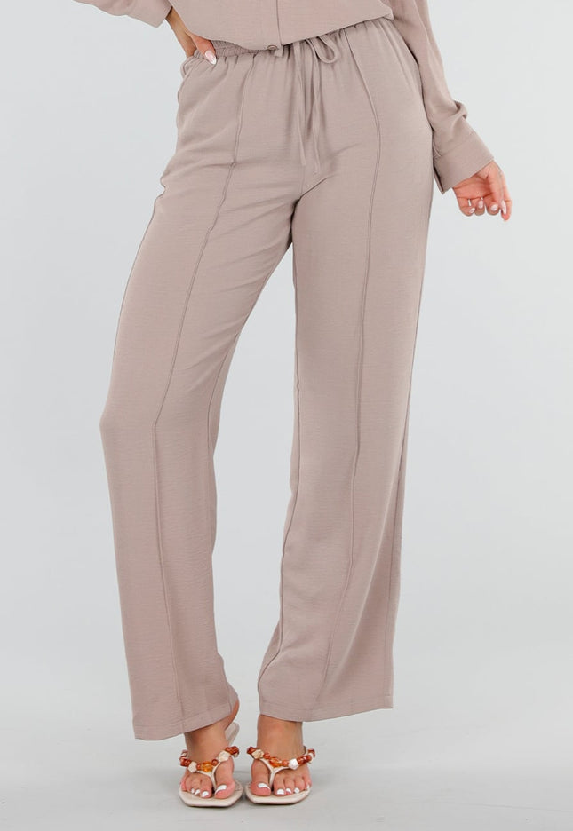NEW220726 Beige Wide Leg Broek met Strikkoord