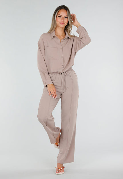NEW220726 Beige Wide Leg Broek met Strikkoord