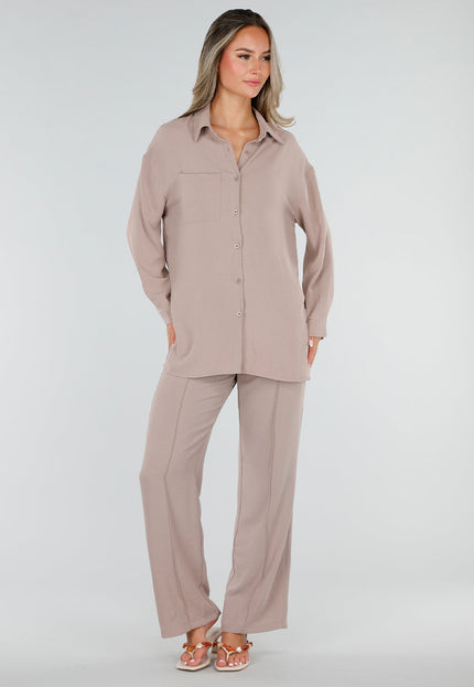 NEW220726 Beige Wide Leg Broek met Strikkoord
