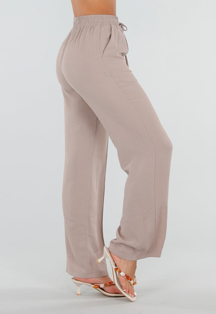 NEW220726 Beige Wide Leg Broek met Strikkoord