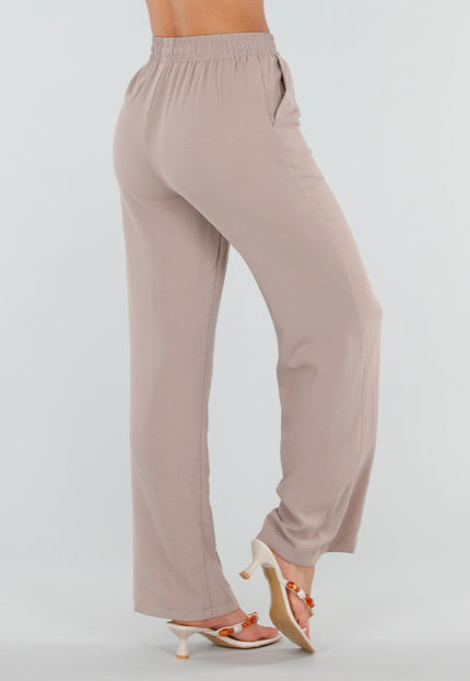 NEW220726 Beige Wide Leg Broek met Strikkoord