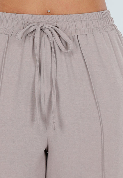 NEW220726 Beige Wide Leg Broek met Strikkoord