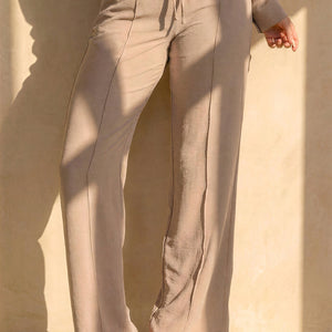 NEW220726 Beige Wide Leg Broek met Strikkoord
